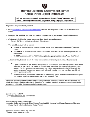 Harvard University Direct Deposit Authorization Form