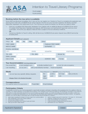 Intention to Travel Application Form