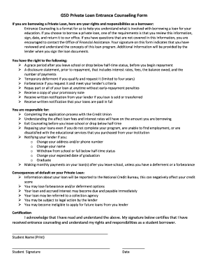 Private Loan Entrance Counseling Form