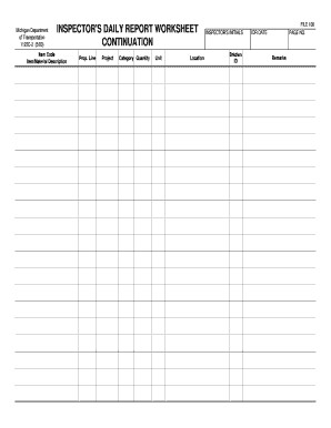 Michigan Inspector's Daily Report Worksheet