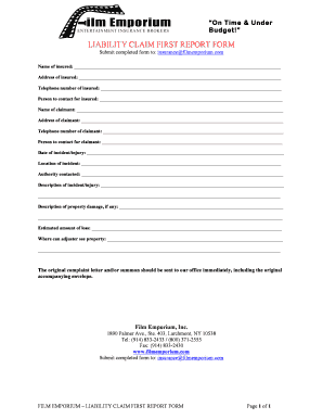 Liability Claim First Report Form