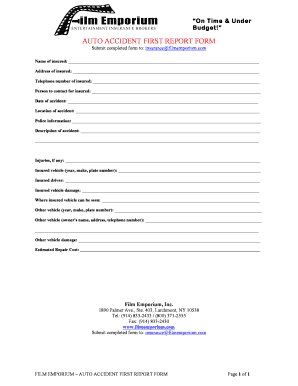 Auto Accident First Report Form