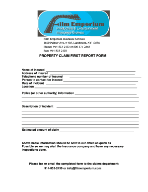 Property Claim First Report Form