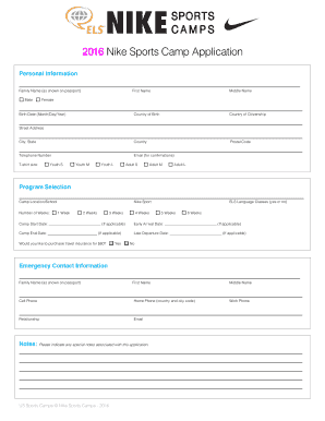 2016 Nike Sports Camp Application