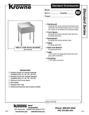 Standard Drainboard Specification Form