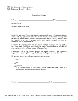 University of Texas Information Release Form