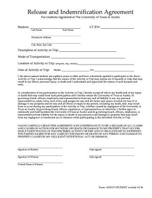 Release and Indemnification Agreement for UT Austin Students