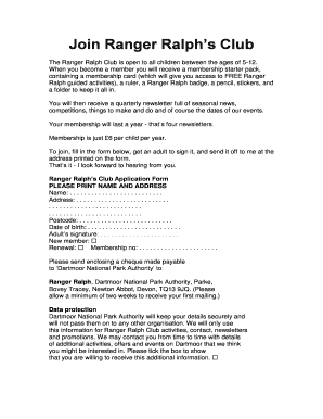 Ranger Ralph's Club Application Form