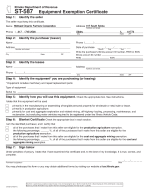 Illinois Equipment Exemption Certificate