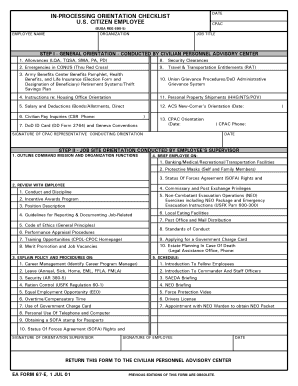 US Military Employee Orientation Checklist
