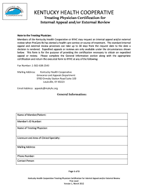 Kentucky Health Cooperative Treating Physician Certification