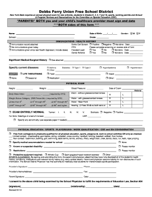New York State Student Physical Exam Form