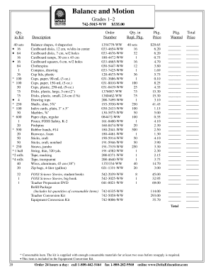 Balance and Motion Kit Order Form
