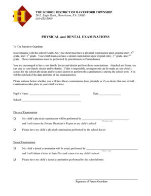 Pennsylvania School Physical and Dental Exam Form