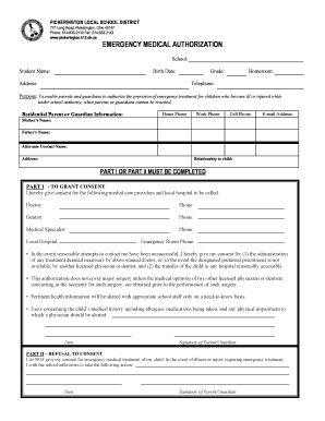 Emergency Medical Authorization Form