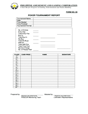 Poker Tournament Report Form