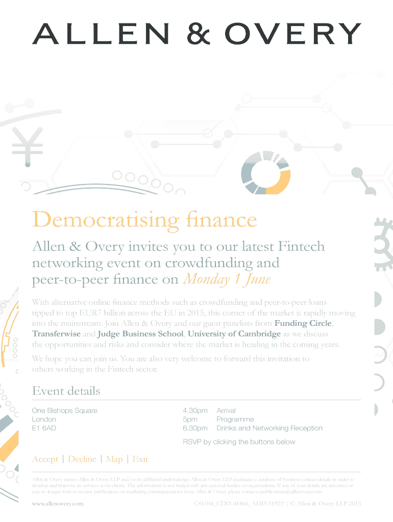 Fillable Online Democratising finance Allen Overy Fax Email Print