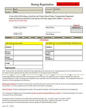 School Bus Registration Form