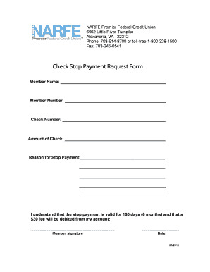 NARFE Check Stop Payment Request Form