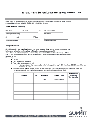 2015-2016 FAFSA Verification Worksheet