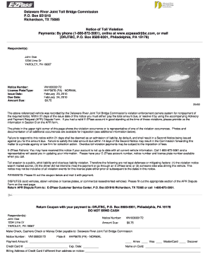 Delaware River Toll Violation Notice