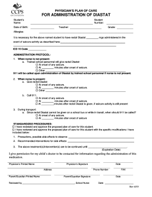 Physician's Plan of Care for Diastat Administration