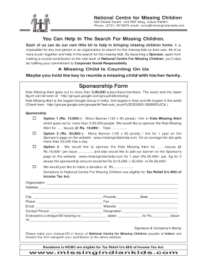 National Centre for Missing Children Sponsorship Form