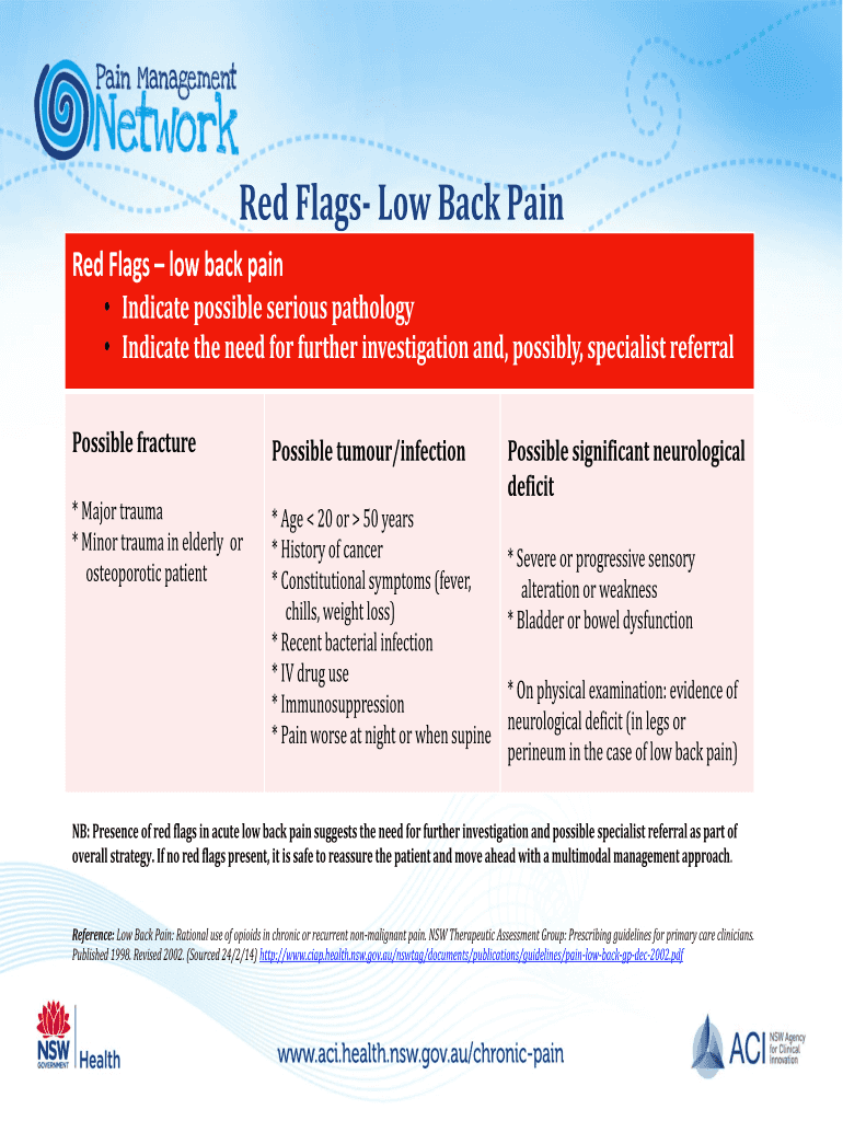 Fillable Online Red Flags Low Back Pain Fax Email Print pdfFiller