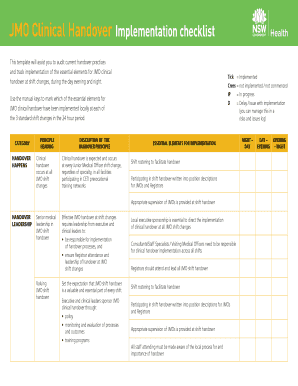 JMO Clinical Handover Implementation Checklist