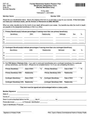 Florida Retirement System Pension Plan Beneficiary Designation Form