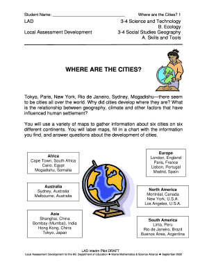 Where Are the Cities Geography Worksheet