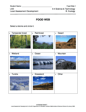 Food Web Science Assessment Form