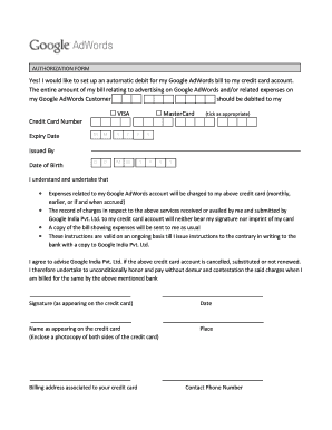 Google AdWords Auto Debit Authorization Form