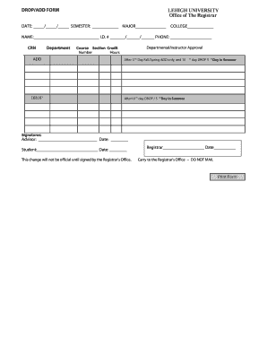 Lehigh University Drop Add Form
