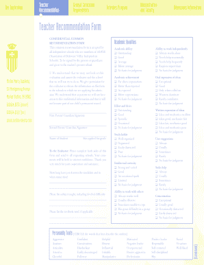 Teacher Recommendation Form