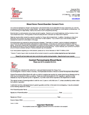 Blood Donor Parent/Guardian Consent Form