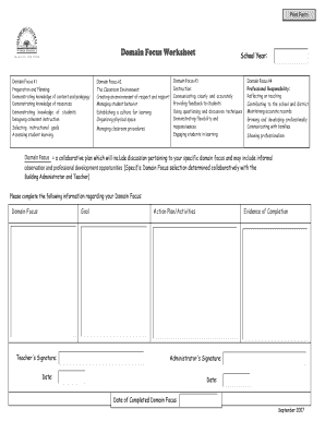 Teacher Domain Focus Worksheet
