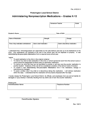 Administering Nonprescription Medications Form