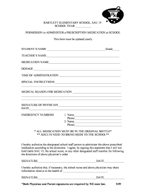 School Medication Permission Form