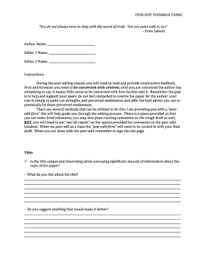 Peer Editing Feedback Form