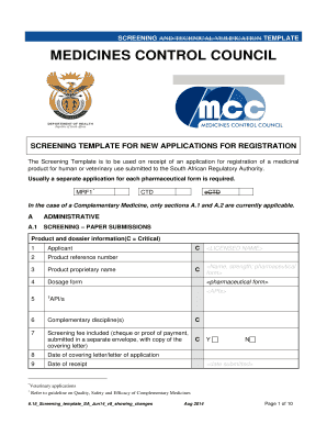 Medicines Registration Screening Template