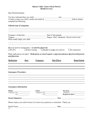 Student Health Information Form