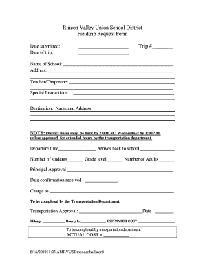 Rincon Valley Union School District Field Trip Request Form
