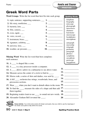Greek Word Parts Practice Worksheet