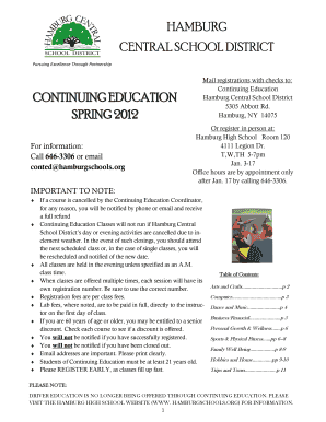 Hamburg Central School District Continuing Education Registration Form