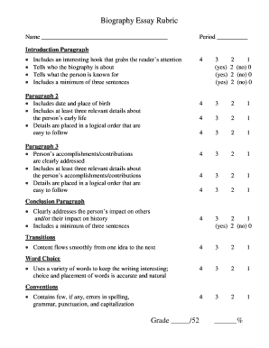 Biography Essay Rubric