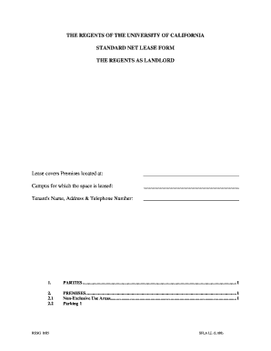 University of California Standard Net Lease Form