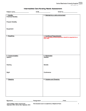 Intermediate Care Nursing Needs Assessment Form