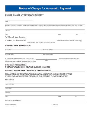 Notice of Change for Automatic Payment