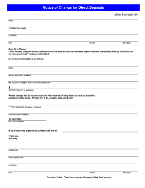 Direct Deposit Change Notice